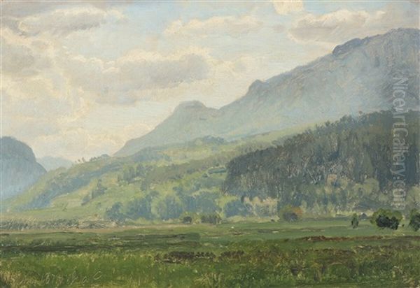 A Swiss Landscape Oil Painting by Janus la Cour