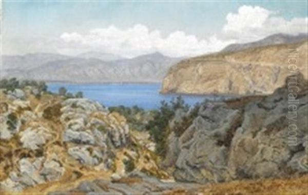 Rocks On Capri Oil Painting by Janus la Cour