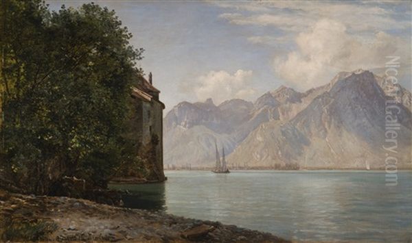 Chateau De Chillon, Lake Geneva Oil Painting by Janus la Cour