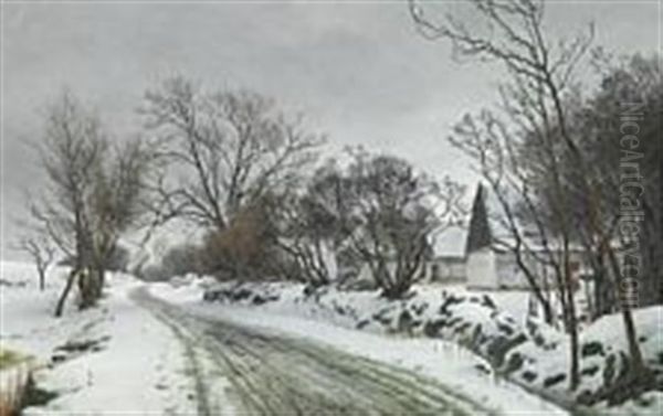 A Pair Of Winter Landscapes Oil Painting by Janus la Cour