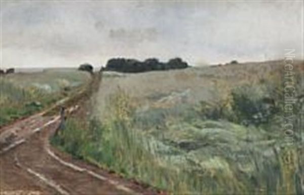 A Cloudy Day Near A Country Road Oil Painting by Janus la Cour