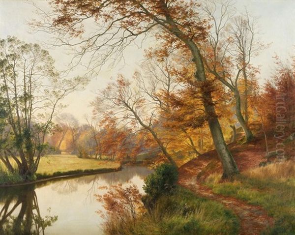 Herbstliche Flusslandschaft Oil Painting by Janus la Cour