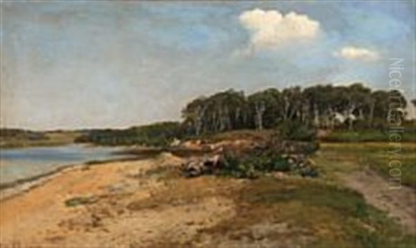 Fiord Scene From Denmark Oil Painting by Janus la Cour