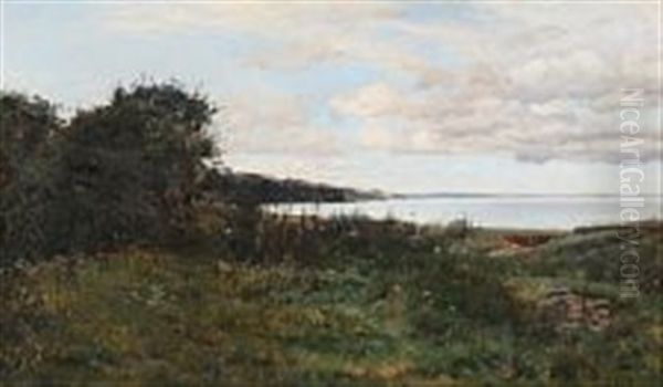 Coastal Scene On A Cloudy Summer Day At Aarhus Oil Painting by Janus la Cour