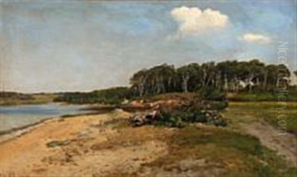 Fjord Scene From Denmark Oil Painting by Janus la Cour