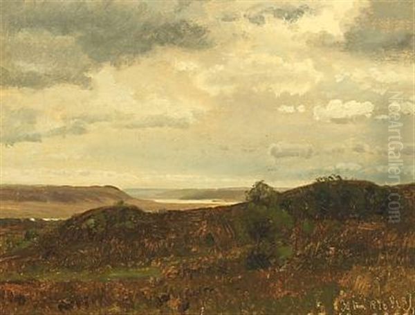 Scenery With Heathery Hills At Mols Oil Painting by Janus la Cour