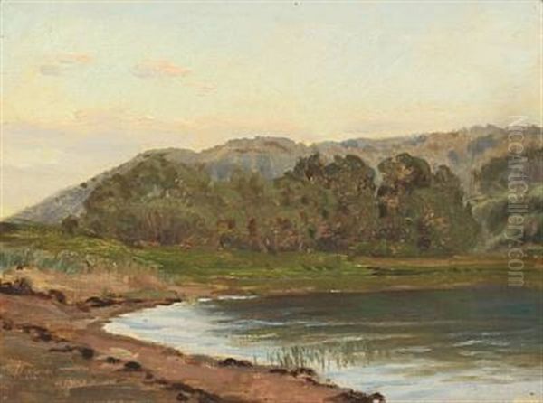 Early Morning Near A Lake Oil Painting by Janus la Cour