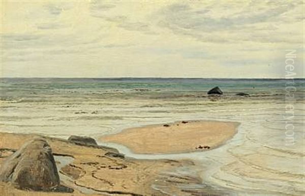 Coastal Scenery With Boulders On The Beach Oil Painting by Janus la Cour