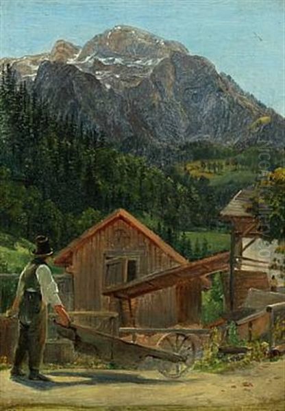 Landscape Probably From The Alps Oil Painting by Janus la Cour