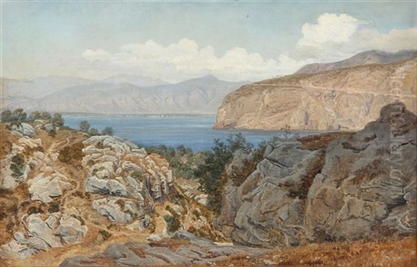 Rocky Coast, Presumably From Capri Or Sorrento Oil Painting by Janus la Cour