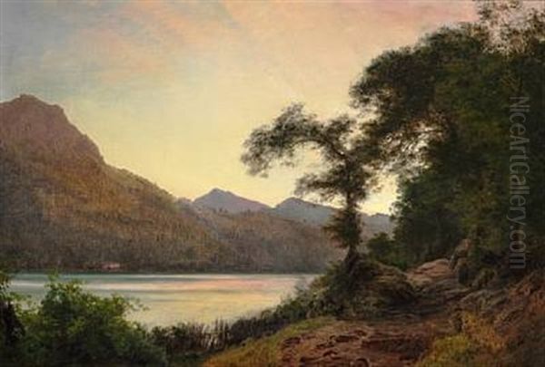 Summer Day Near A Lake Oil Painting by Janus la Cour