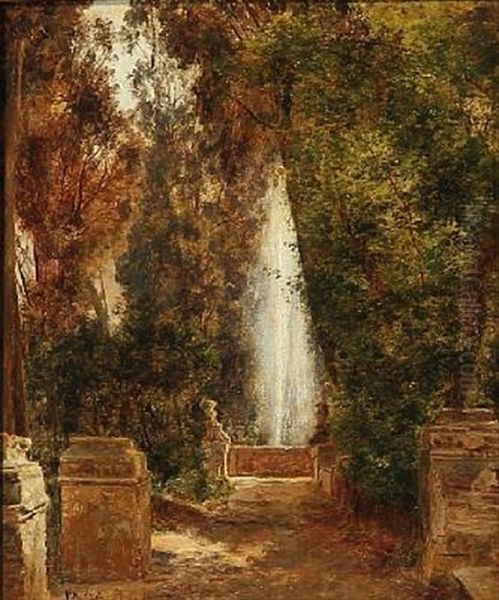 View From Villa D'este In Italy Oil Painting by Janus la Cour