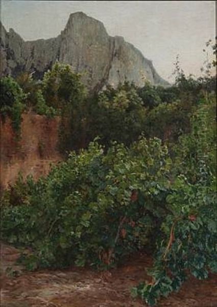 Southern European Landscape With Vines Oil Painting by Janus la Cour