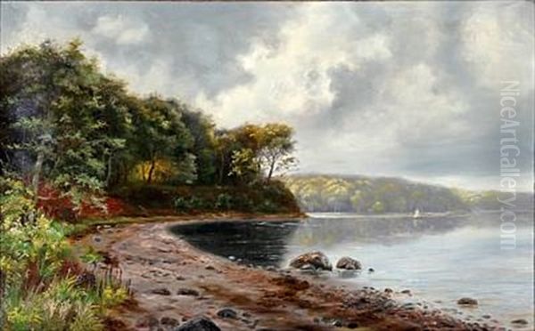 Silkeborgsoerne (view Of The Silkeborg Lakes, Jutland) Oil Painting by Janus la Cour