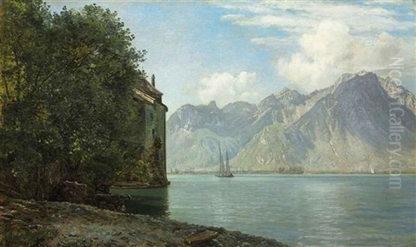 Chateau De Chillon, Lac Leman Oil Painting by Janus la Cour