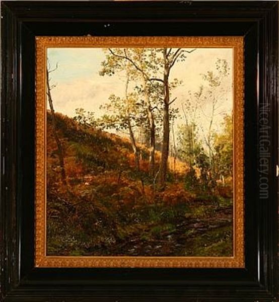 Autumn Forest Scene Oil Painting by Janus la Cour