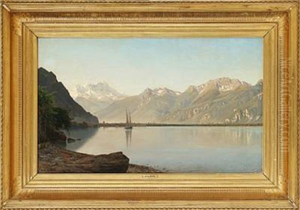 View Of Lac Leman Oil Painting by Janus la Cour