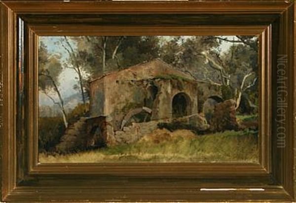 Mediterranean Study By A Watermill Oil Painting by Janus la Cour