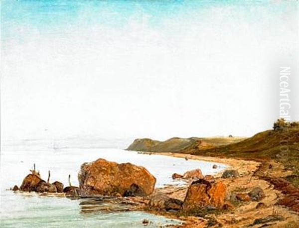 Coastal Scene (+ Another; Pair) Oil Painting by Janus la Cour