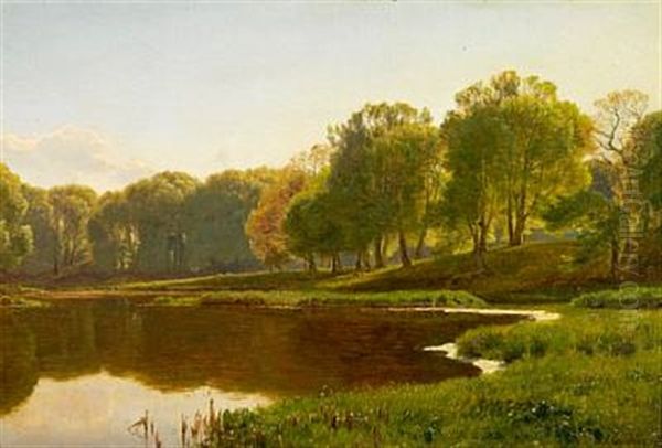 June Evening By The Himmelbjerg Lake Oil Painting by Janus la Cour