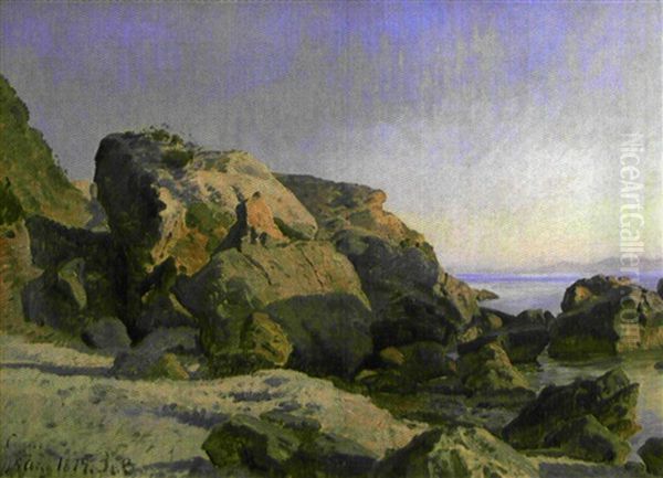 Les Rochers A Capri Oil Painting by Janus la Cour