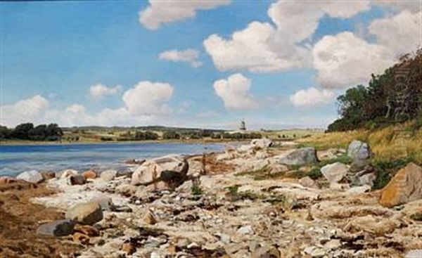 Danish Summer Landscape, The Bay Of Kalo? Oil Painting by Janus la Cour