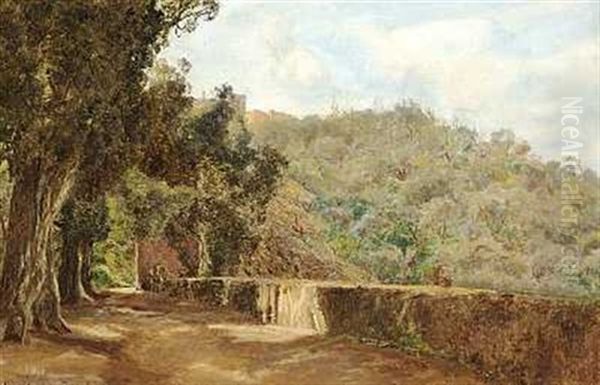 Parti Fra Villa D'este Oil Painting by Janus la Cour