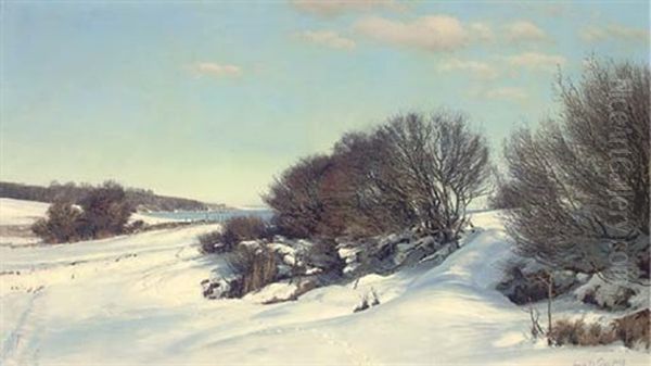 Winter Near The Lake Oil Painting by Janus la Cour