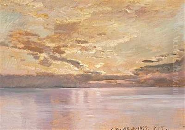 Solbelyste Skyer Over Lac Leman Oil Painting by Janus la Cour