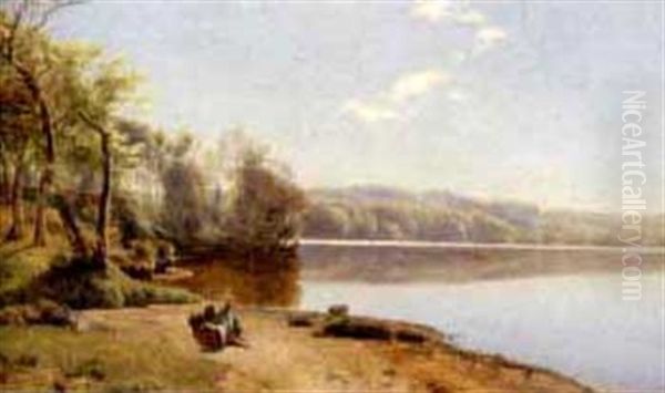 Lake Scene Oil Painting by Janus la Cour