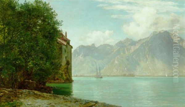 Parti Fra Slottet Chillon Mod Lac Leman Oil Painting by Janus la Cour