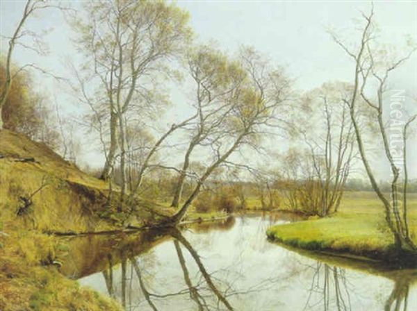 Forarsdag Ved Skovmolleaen Oil Painting by Janus la Cour