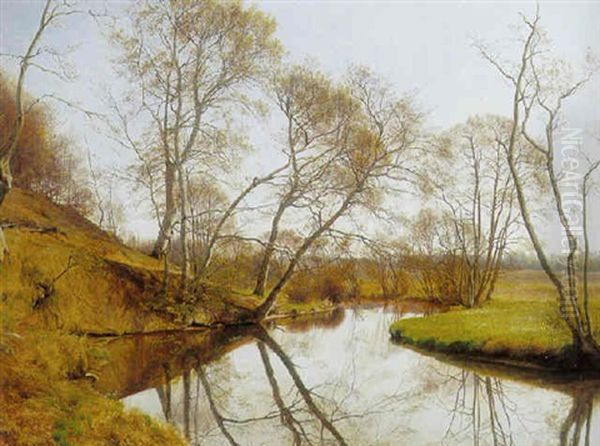 Forarsdag Ved Skovmolleaen Oil Painting by Janus la Cour