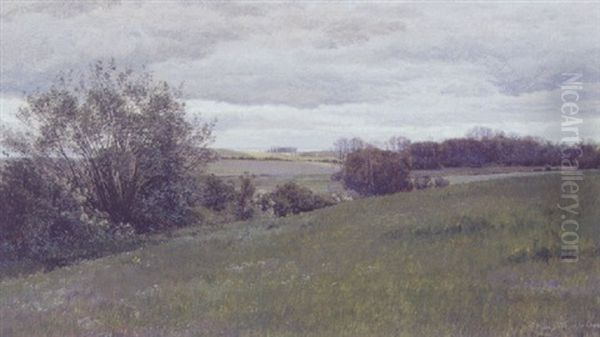 Udsigt Over Marker. (flojstrup?) Oil Painting by Janus la Cour