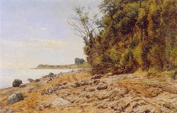 A Rocky Beach Oil Painting by Janus la Cour