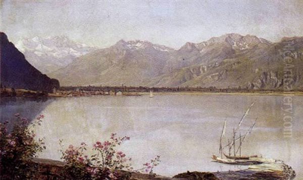 Fra Montreux Ved Genfersoen Oil Painting by Janus la Cour