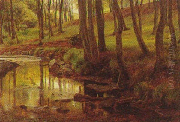 Alob I Moesgard Skov 1885 Oil Painting by Janus la Cour