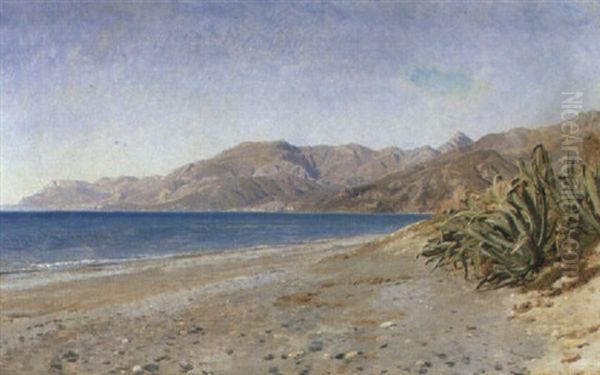 Kystparti, I Forgrunden Agaver, Bordighera Oil Painting by Janus la Cour