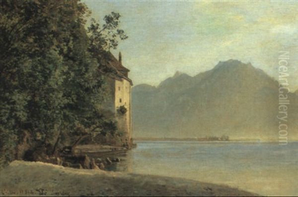 Chateau Chillon Med Udsigt Over Genfers+en Oil Painting by Janus la Cour