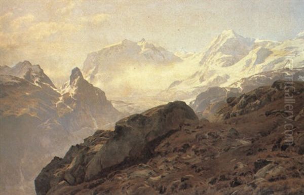 Monte Rosa, Morgen I H+jalperne Oil Painting by Janus la Cour