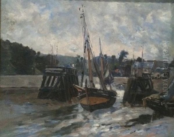 Bateaux Au Port Oil Painting by Maurice Francois Auguste Courant