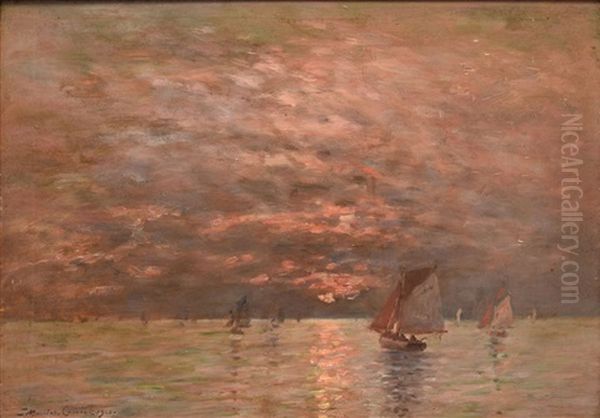 Voiliers Au Crepuscule Oil Painting by Maurice Francois Auguste Courant