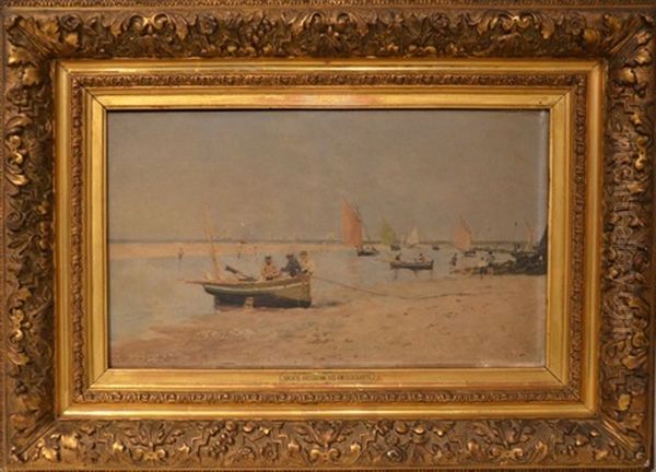 Barques Sur La Plage Oil Painting by Maurice Francois Auguste Courant