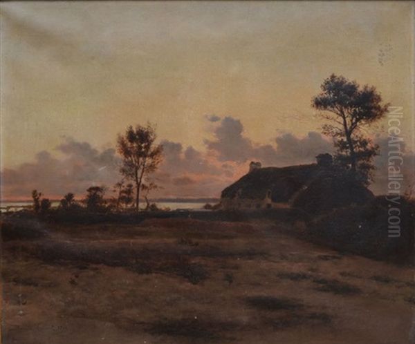 Chaumiere Au Rivage, Crepuscule Oil Painting by Maurice Francois Auguste Courant