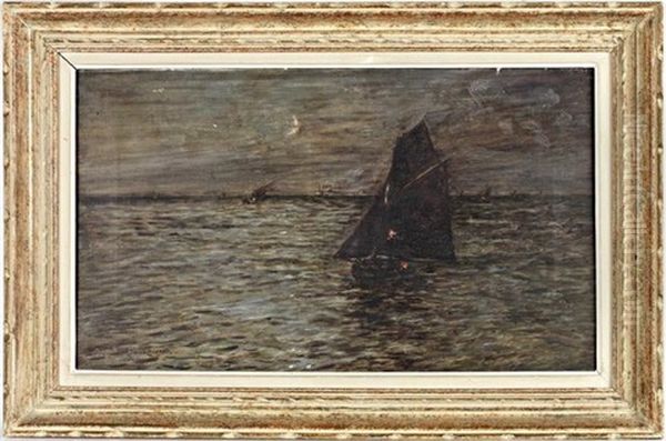 Bateaux De Peche Au Clair De Lune Oil Painting by Maurice Francois Auguste Courant