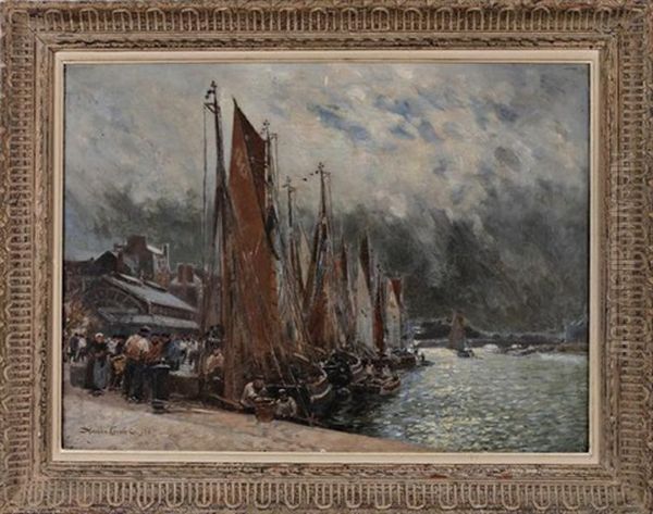 Le Retour Des Pecheurs Dans Le Port De Trouville Oil Painting by Maurice Francois Auguste Courant