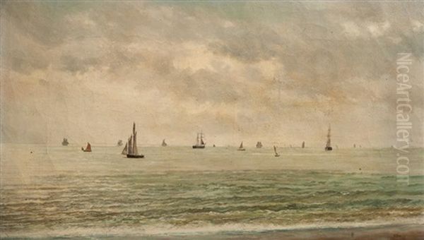 Voiliers Au Large Oil Painting by Maurice Francois Auguste Courant