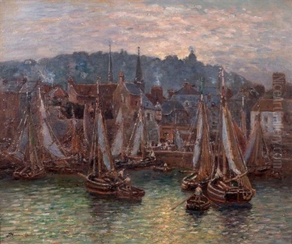 Le Port De Honfleur Oil Painting by Maurice Francois Auguste Courant