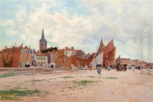 Hollandsk Stad Med Kanal Oil Painting by Maurice Francois Auguste Courant