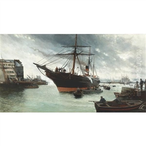 The British Queen Arriving In Port by Maurice Francois Auguste Courant